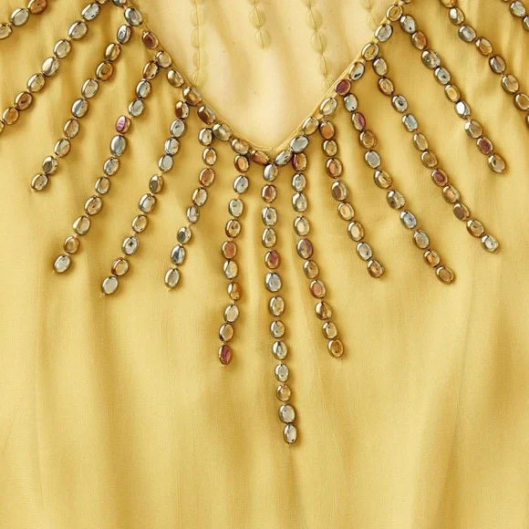 J. Peterman Company The Evening Caftan Gown Beaded Maxi Dress MuMu Yellow Gold M - Picture 8 of 16